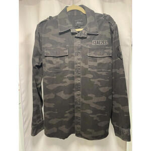 Rails Gavin Black Gray Camo Printed Woven Shirt Jacket Size Large